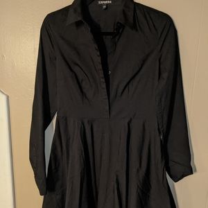 Black Button Down Express Dress with Pockets